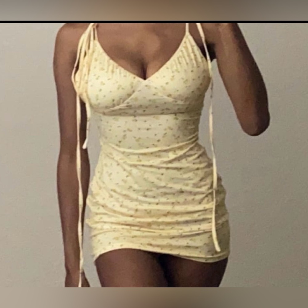 NWOT Yellow Floral Tie-Strap Slip Dress (Size S)